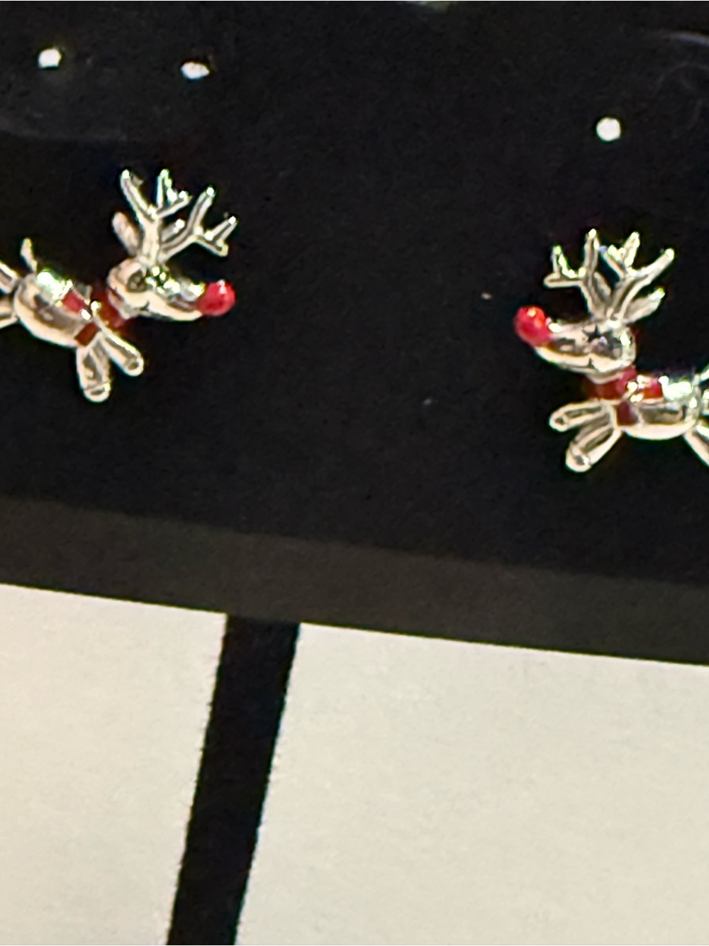 Kids Silver Reindeer Stud Earrings with Red Nose